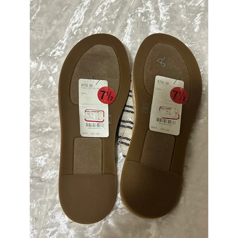 Eileen Fisher Cream Striped Milly Canvas Espadrille Sandals Size 7.5 Bohemian